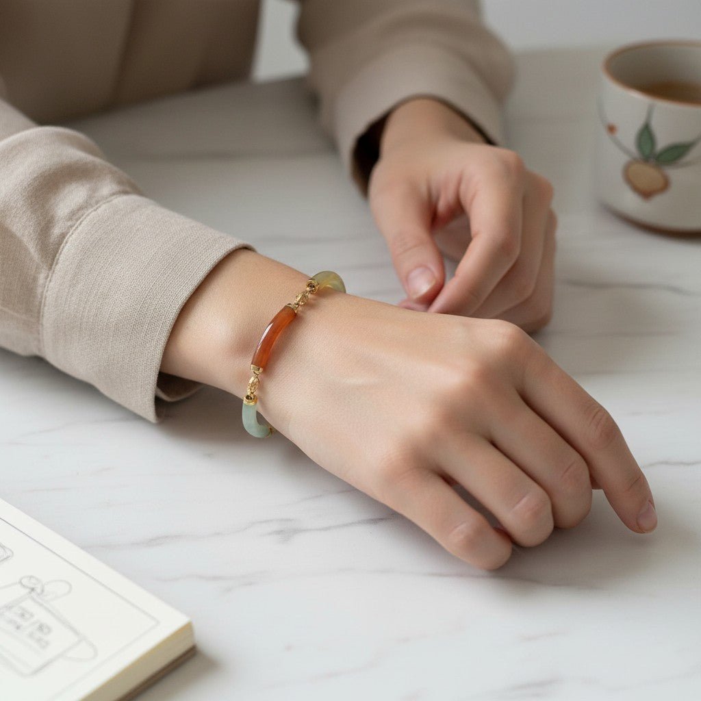 Multi Color Jade Bracelet Mid‑Century 14k Gold - Petra StarBracelets