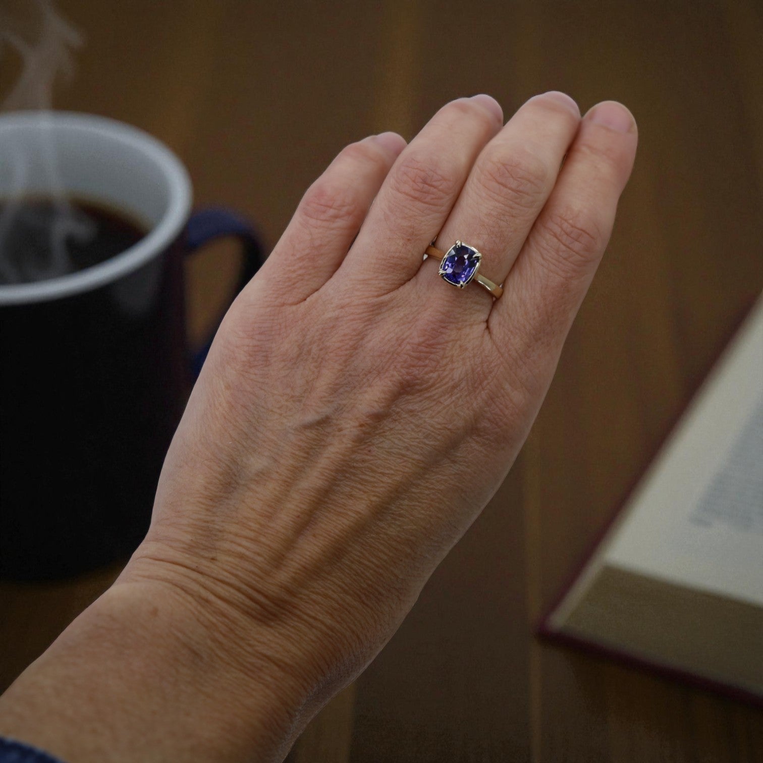 Natural Color-Change Cushion-Cut Sapphire Ring (No-Heat) - Petra Star