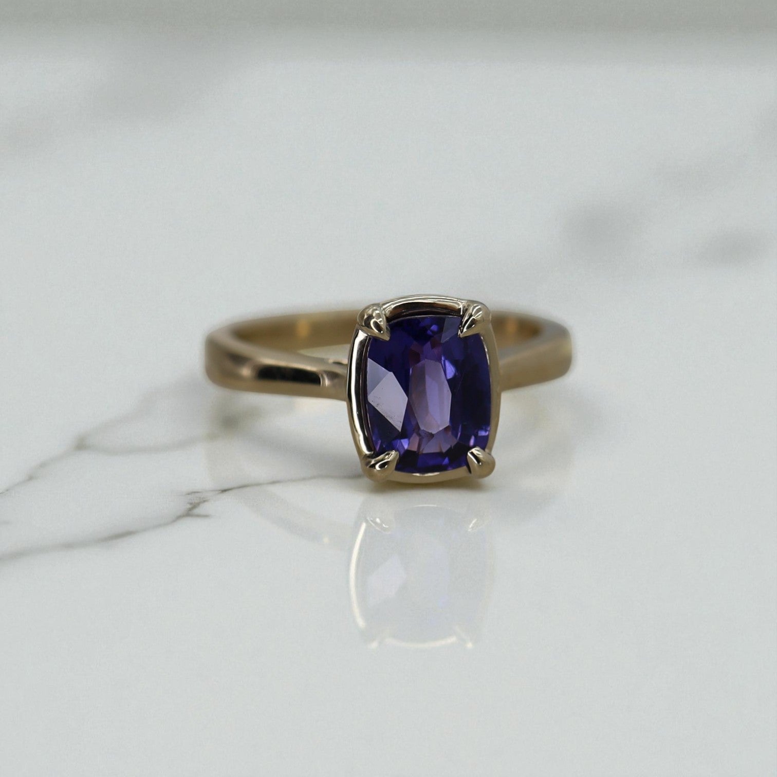 Natural Color-Change Cushion-Cut Sapphire Ring (No-Heat) - Petra Star