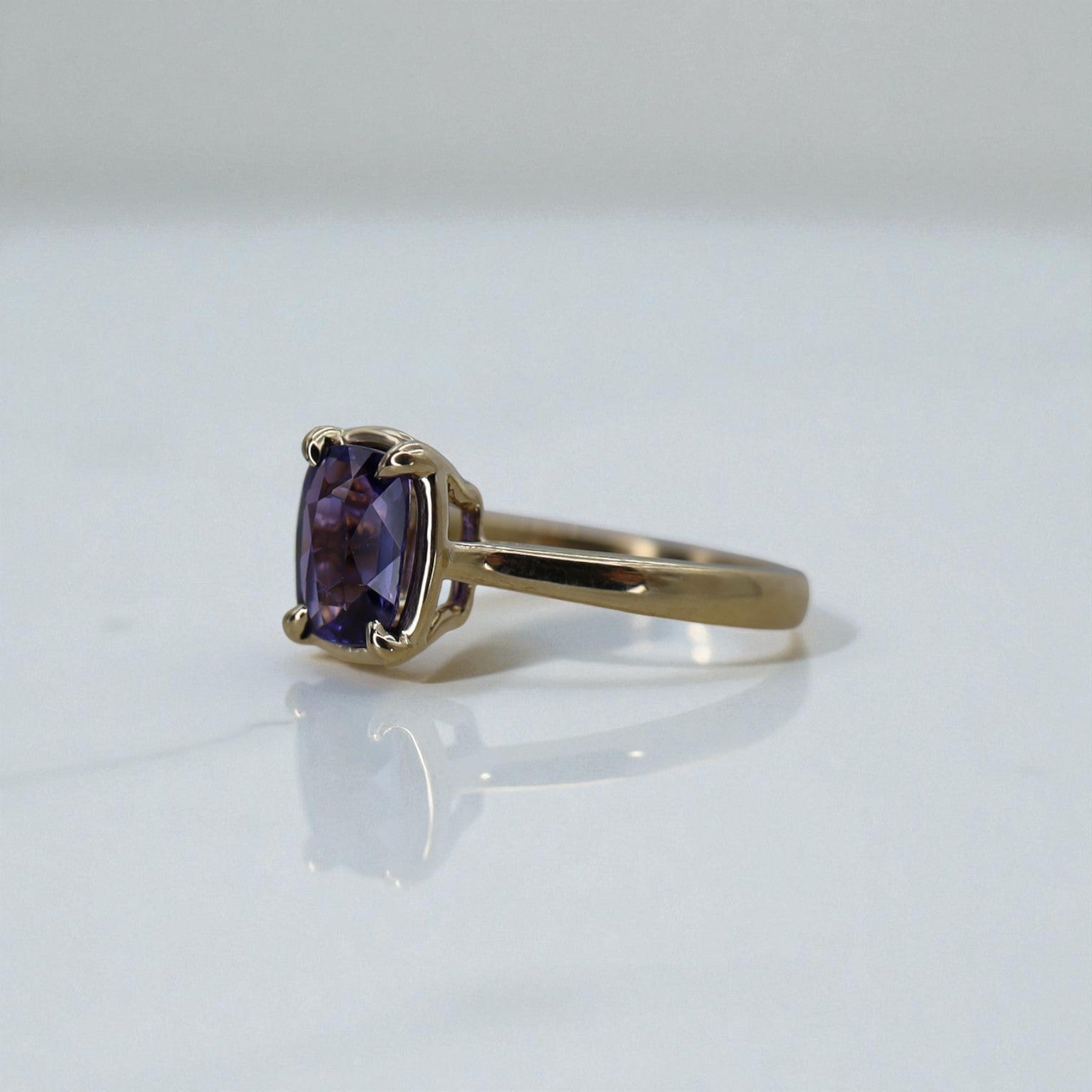 Natural Color-Change Cushion-Cut Sapphire Ring (No-Heat) - Petra Star