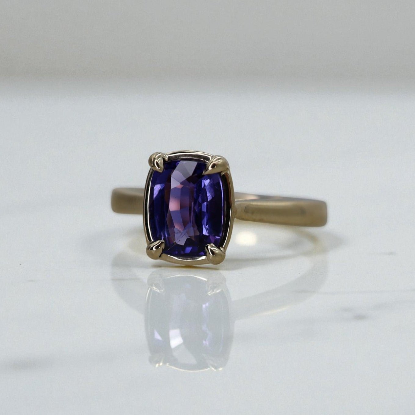 Natural Color-Change Cushion-Cut Sapphire Ring (No-Heat) - Petra Star