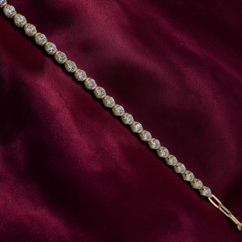 Natural Diamond Bracelet 14k Yellow Gold | 2.04 ctw H/I VS | Partial Bezel Tennis Paperclip Chain