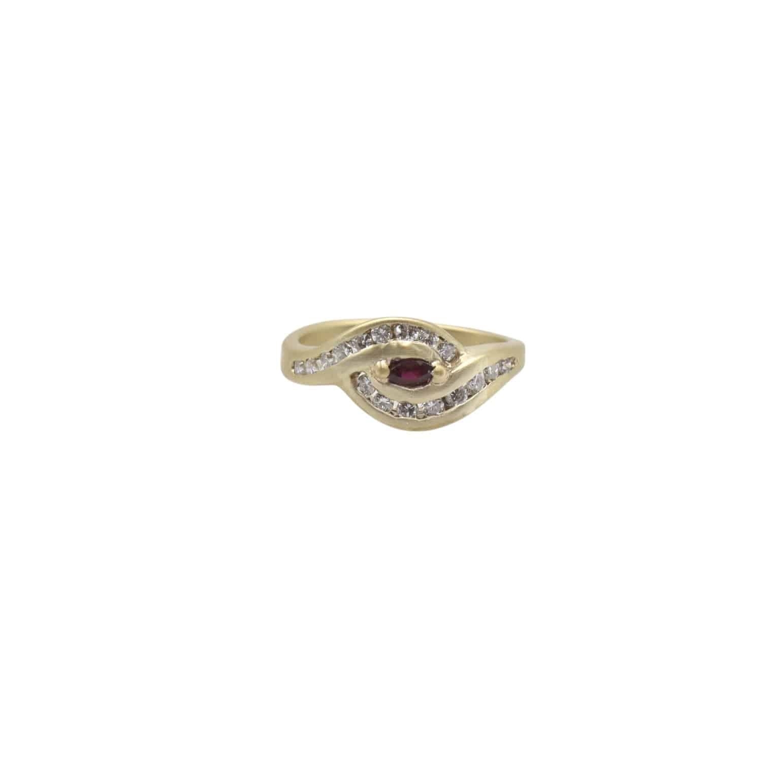 Nostalgic Wave Ruby Diamond Ring - Petra Star