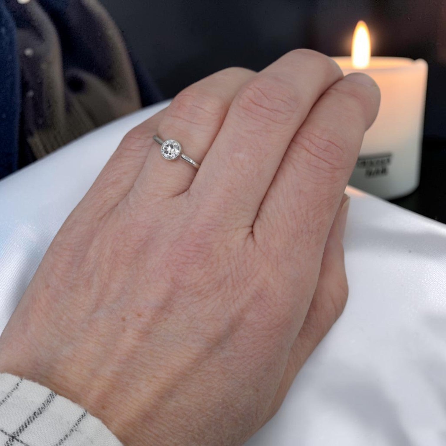 Old European Cut Diamond Bezel Ring | 0.44ct H/I VS Platinum | Circa 1900 Rescued Diamond - Petra Star