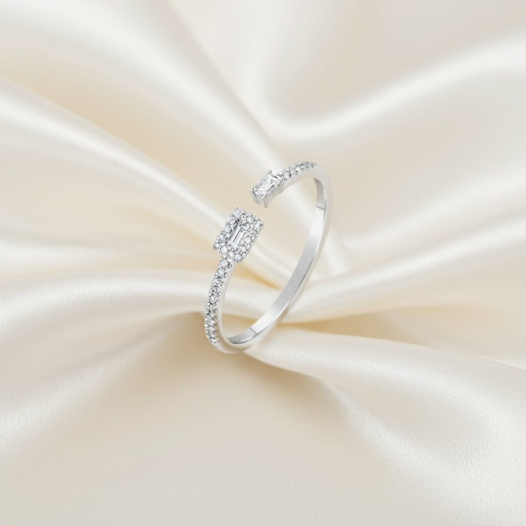 Open-Design 14k White Gold Baguette Diamond Ring - Petra Star