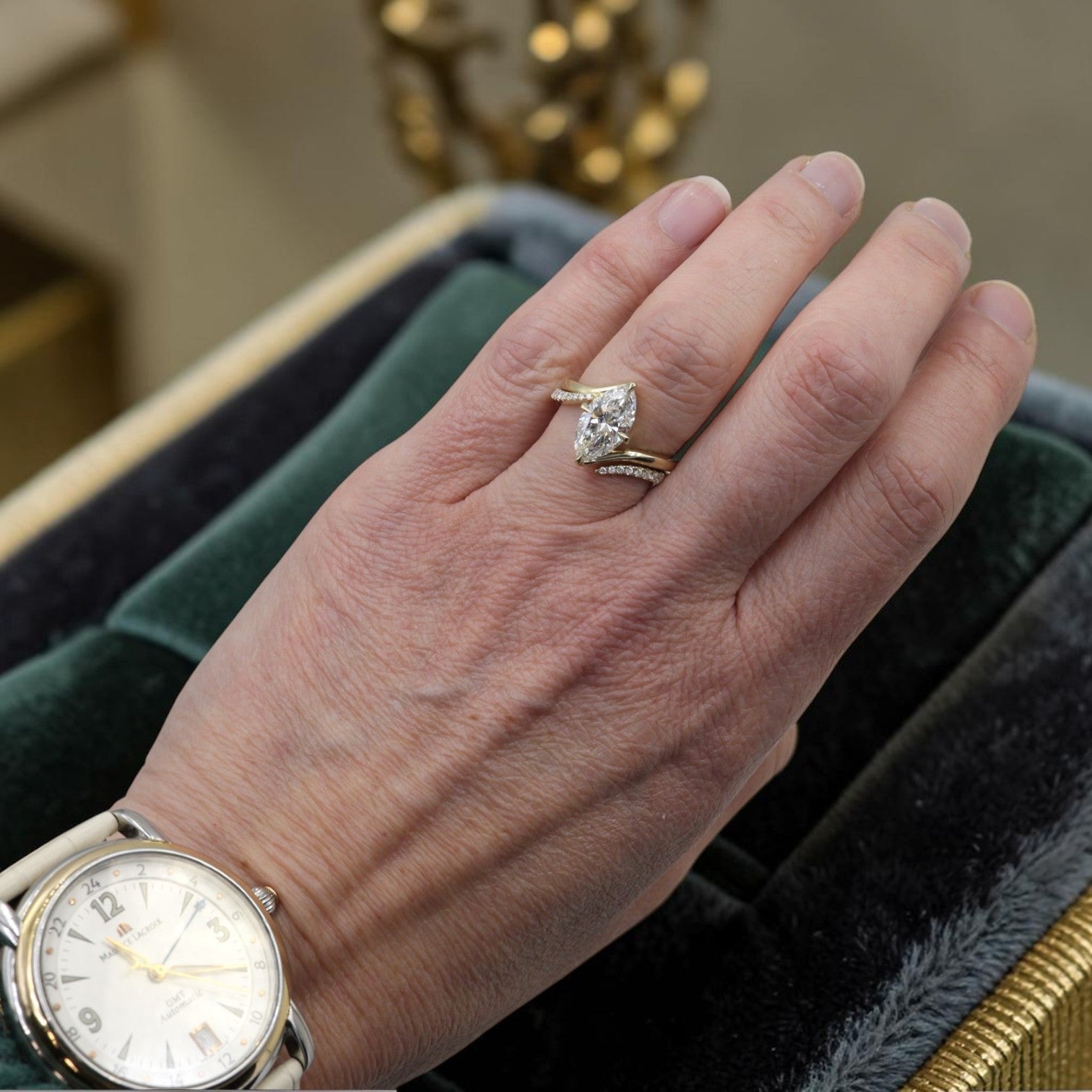 Open Space Diamond Wedding Band | Pavé Lab Diamond | 14k Yellow Gold | Petra Star - Petra Star
