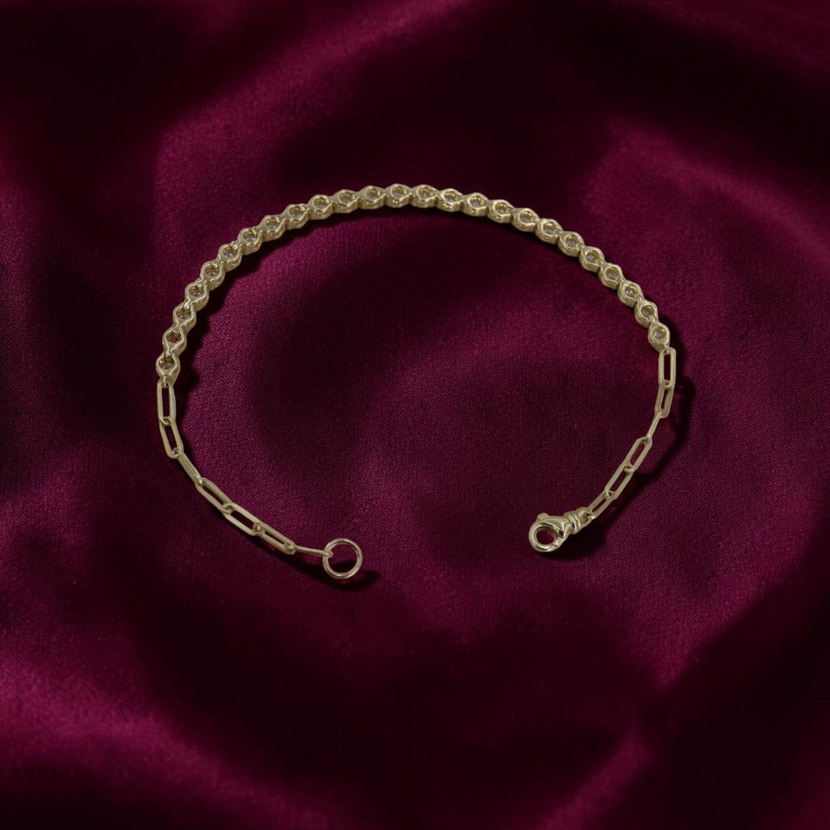 Natural Diamond Bracelet 14k Yellow Gold | 2.04 ctw H/I VS | Partial Bezel Tennis Paperclip Chain