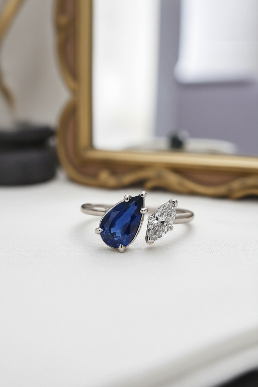 Pear Sapphire & Marquise Diamond Ring – Pinterest Vertical