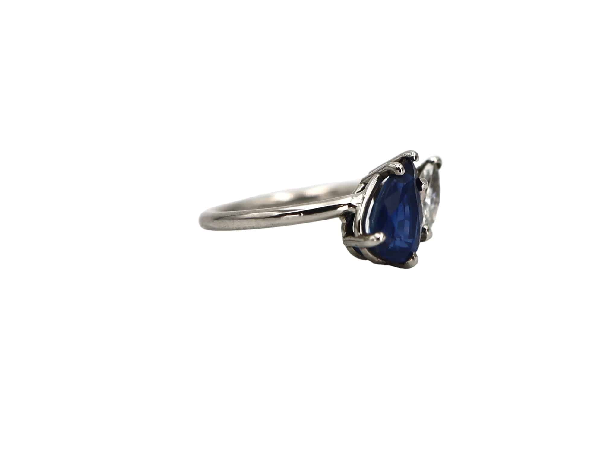 Pear Sapphire & Marquise Diamond Ring – Solid Platinum | Vintage Gemstone Engagement Ring - Petra Star