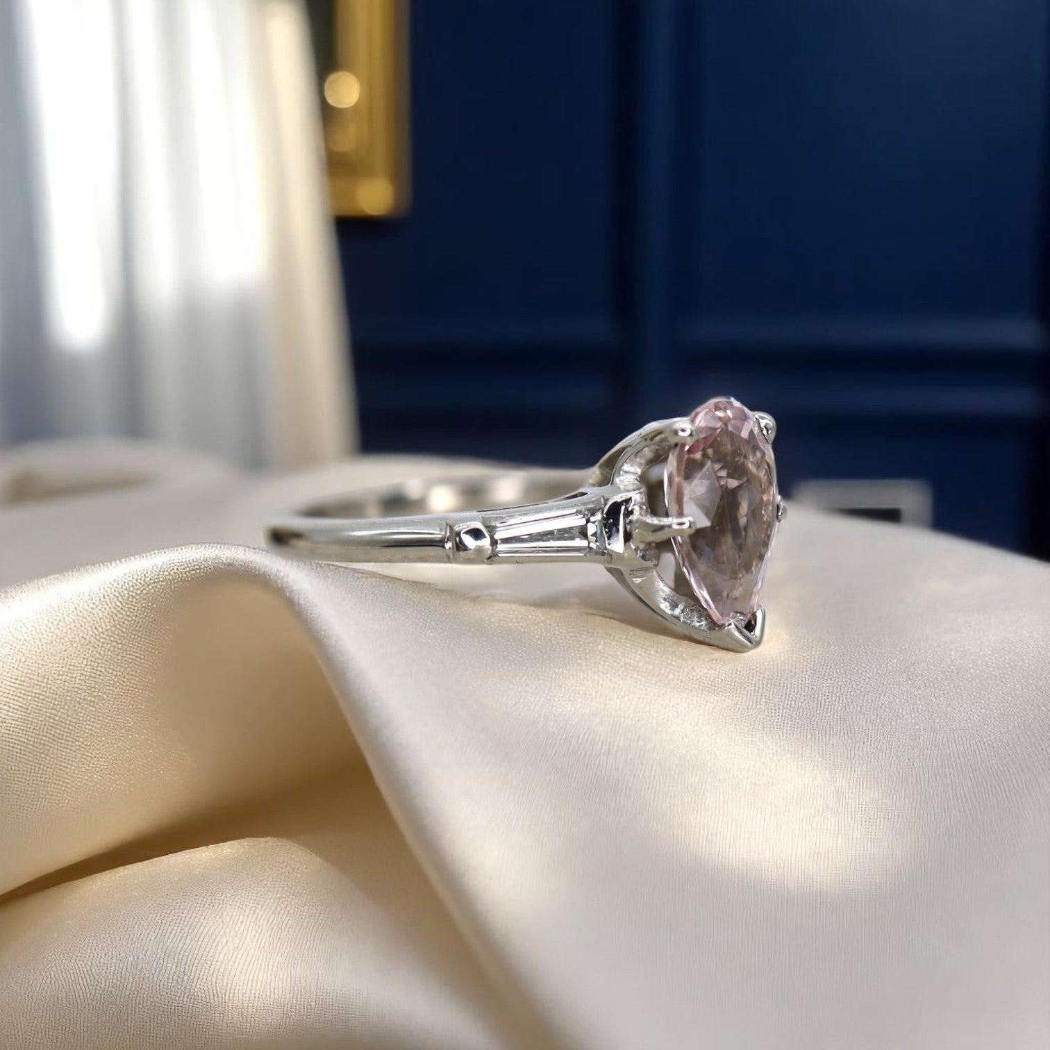 Pear-Shaped Morganite & Diamond Art Deco Ring - Petra Star