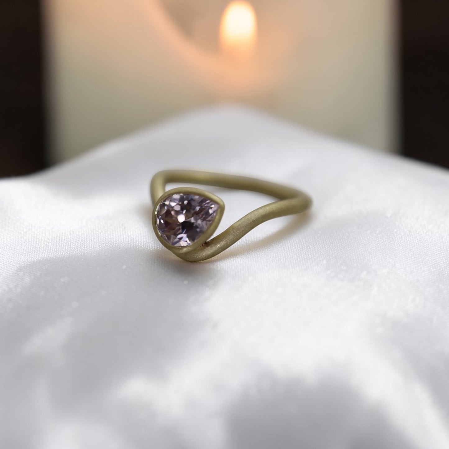 Lavender Zircon Pear Ring – Rare Australian Earth-Mined 2.16ct in 14k Yellow Gold - Petra Star