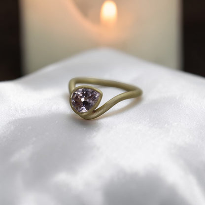 Lavender Zircon Pear Ring – Rare Australian Earth-Mined 2.16ct in 14k Yellow Gold - Petra Star