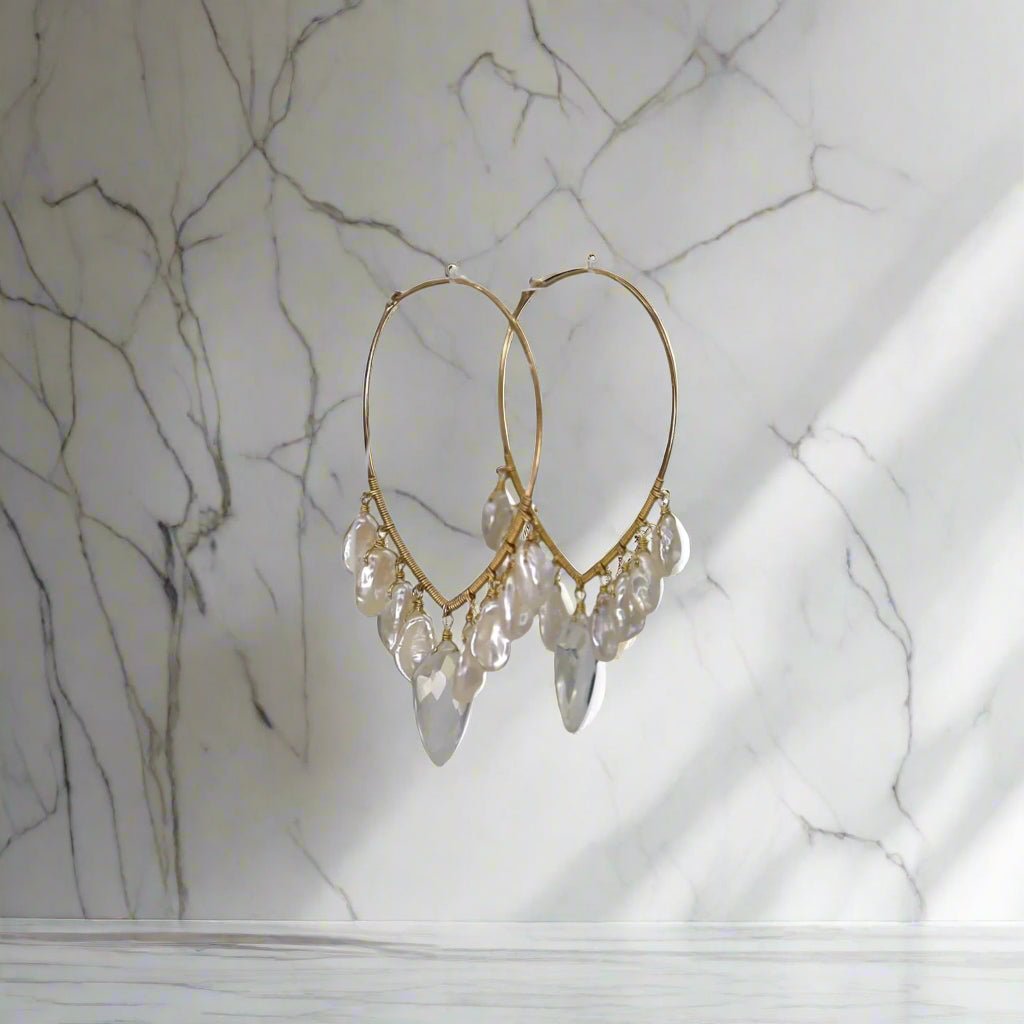 Pearl and Crystal Chandelier Earrings - Petra Star