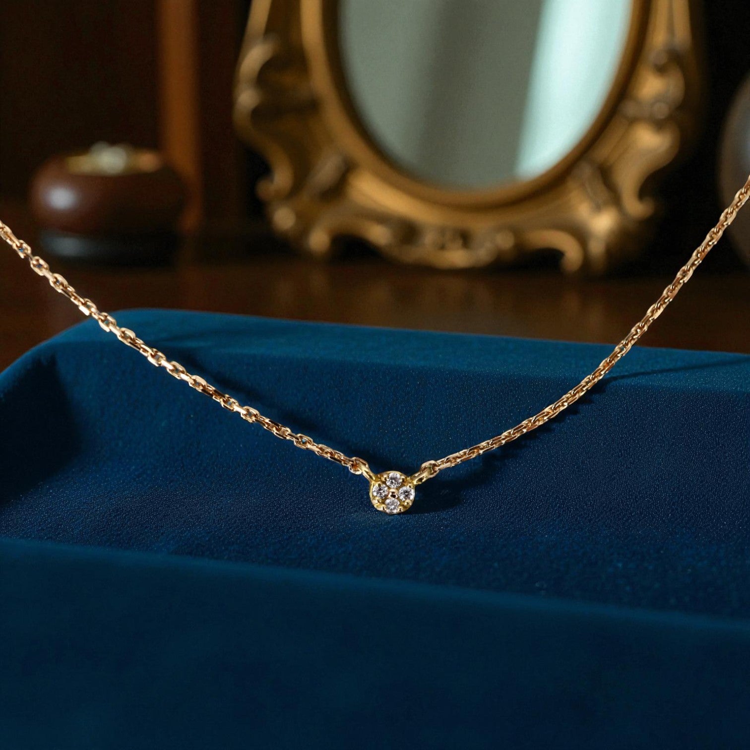 Petite Diamond Cluster Necklace – 18k Rose Gold, Adjustable 15–16” Cable Chain - Petra Star