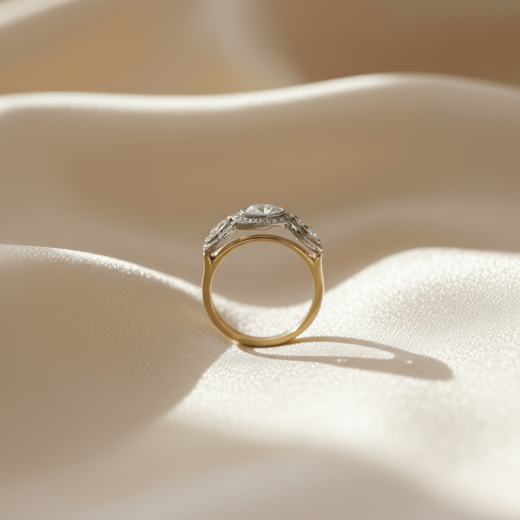Petra Star 14k Two-Two Three-Stone Halo Mounting - Petra Star