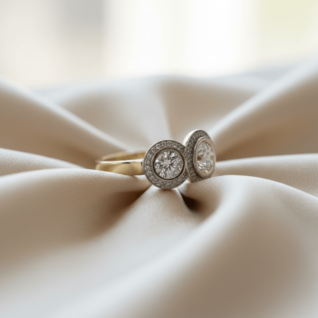 Petra Star 14k Two-Two Three-Stone Halo Mounting - Petra Star