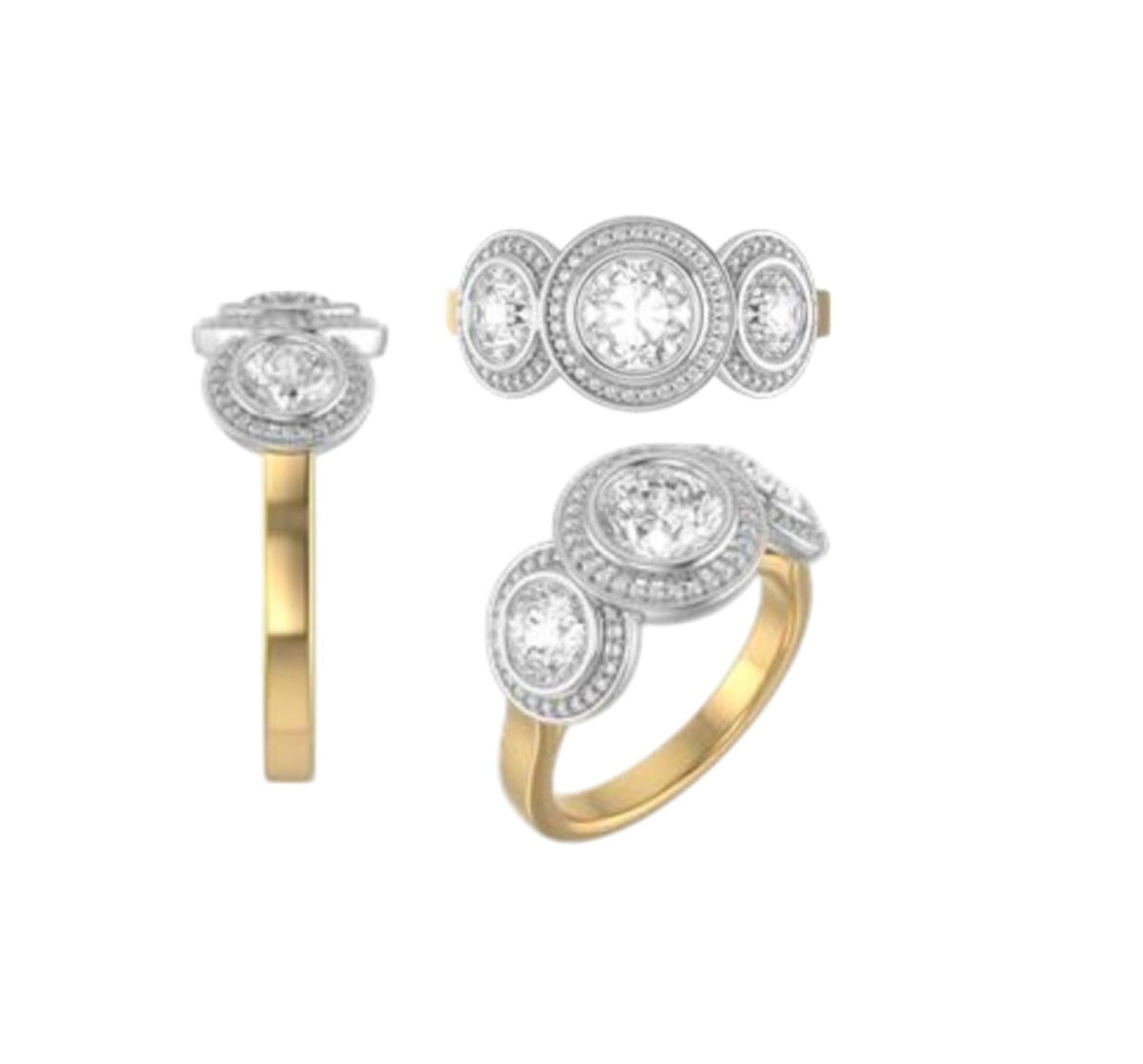 Petra Star 14k Two-Two Three-Stone Halo Mounting - Petra Star
