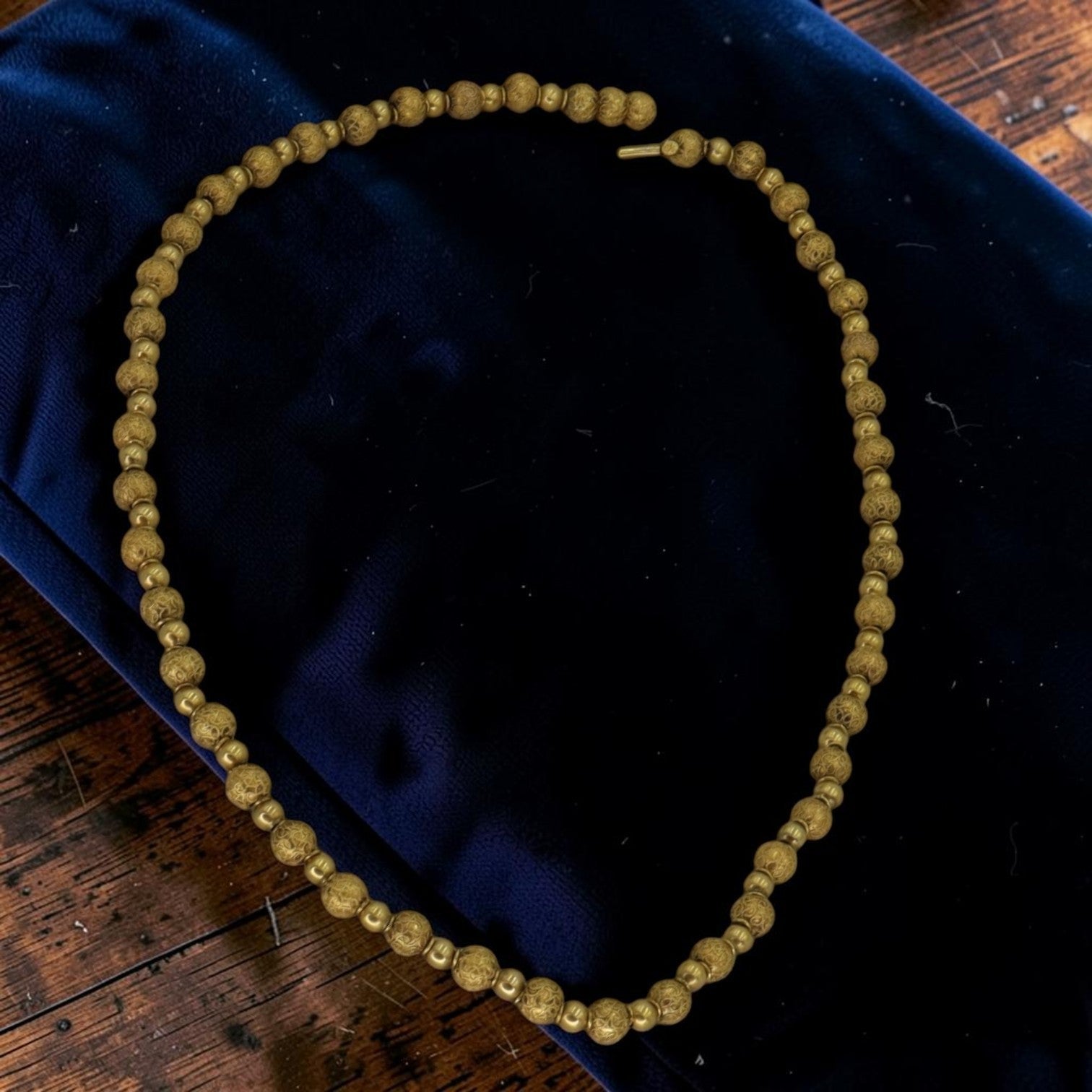 Victorian Etruscan Revival 14k Gold Bead Necklace, Granulated Beads, 1850-1880, DC Maker's Mark, 17.5", Antique Fine Jewelry