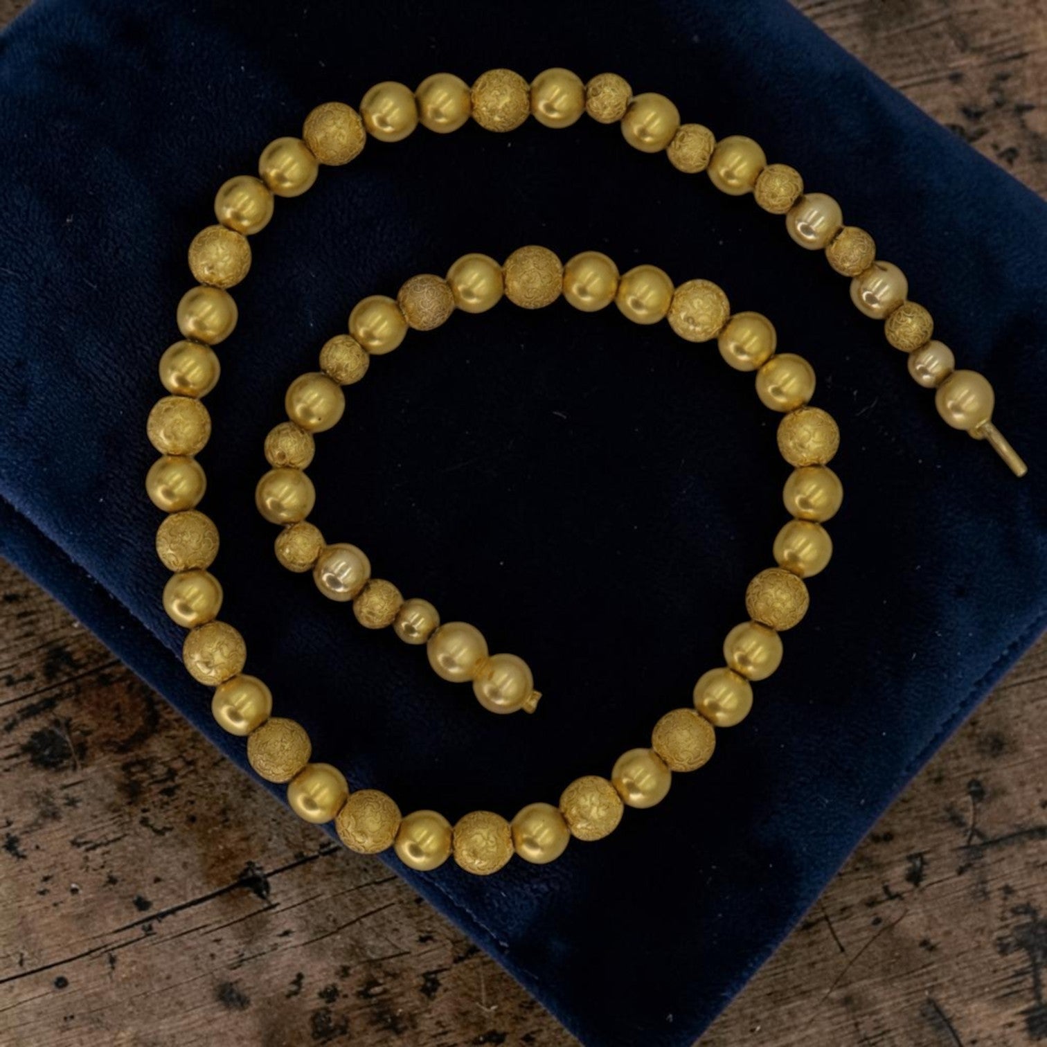 Victorian Etruscan Revival 14k Gold Bead Necklace, Granulated Beads, 1850-1880, 16", Antique Fine Jewelry