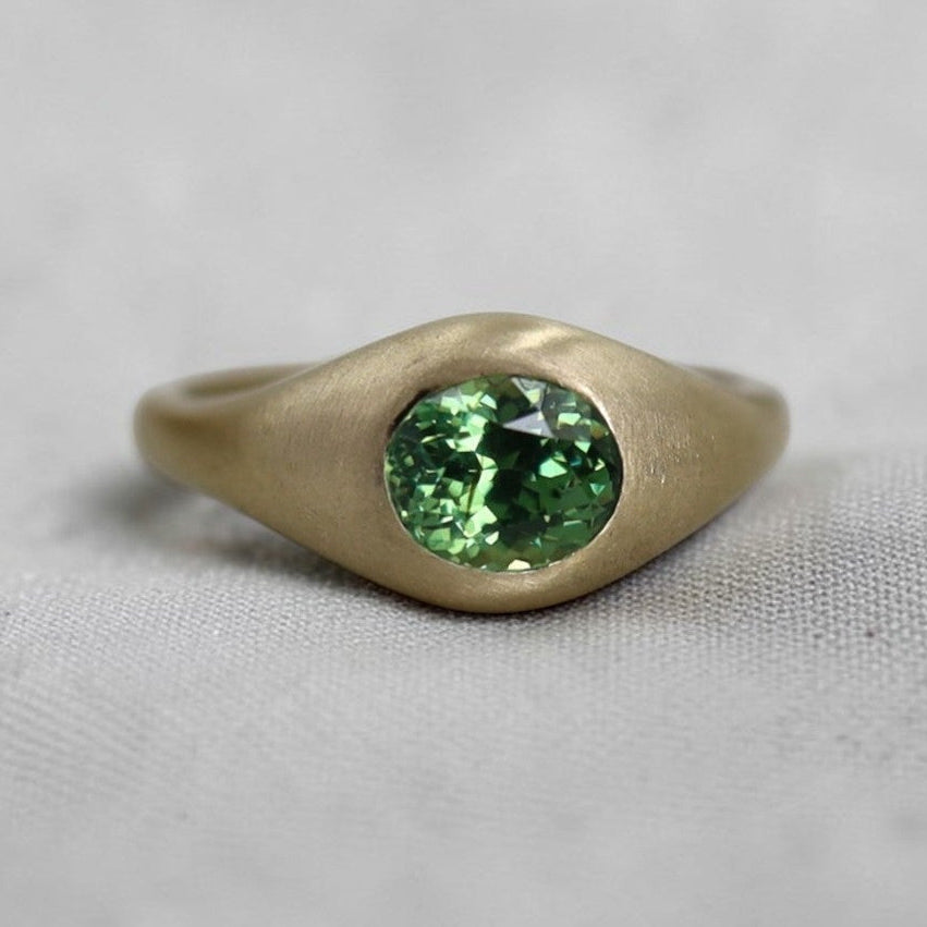 Demantoid Garnet Ring - Antique Stone in Satin 14k Yellow Gold - Petra Star