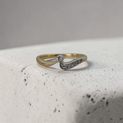 Edwardian Diamond Chevron Ring | Platinum & 18K Gold | Old European Cut | Circa 1900 | Petra Star