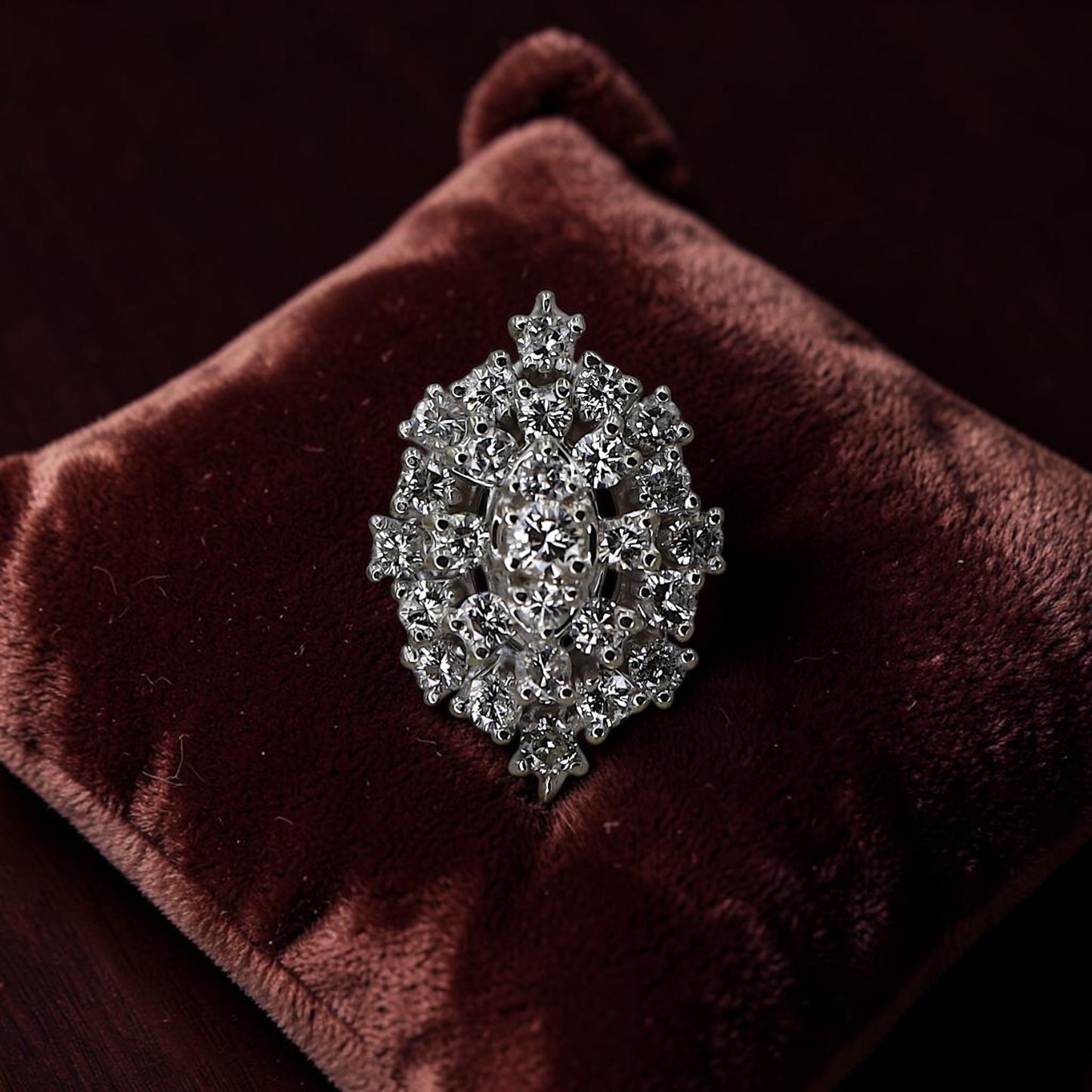Mid-Century Diamond Cocktail Ring in 14K White Gold | 1.85 CTW Cluster Ring | Vintage Diamond Ring - Petra Star