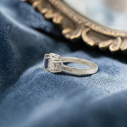 Past Present Future Sapphire Diamond Engagement Ring 14k White Gold - Petra Star
