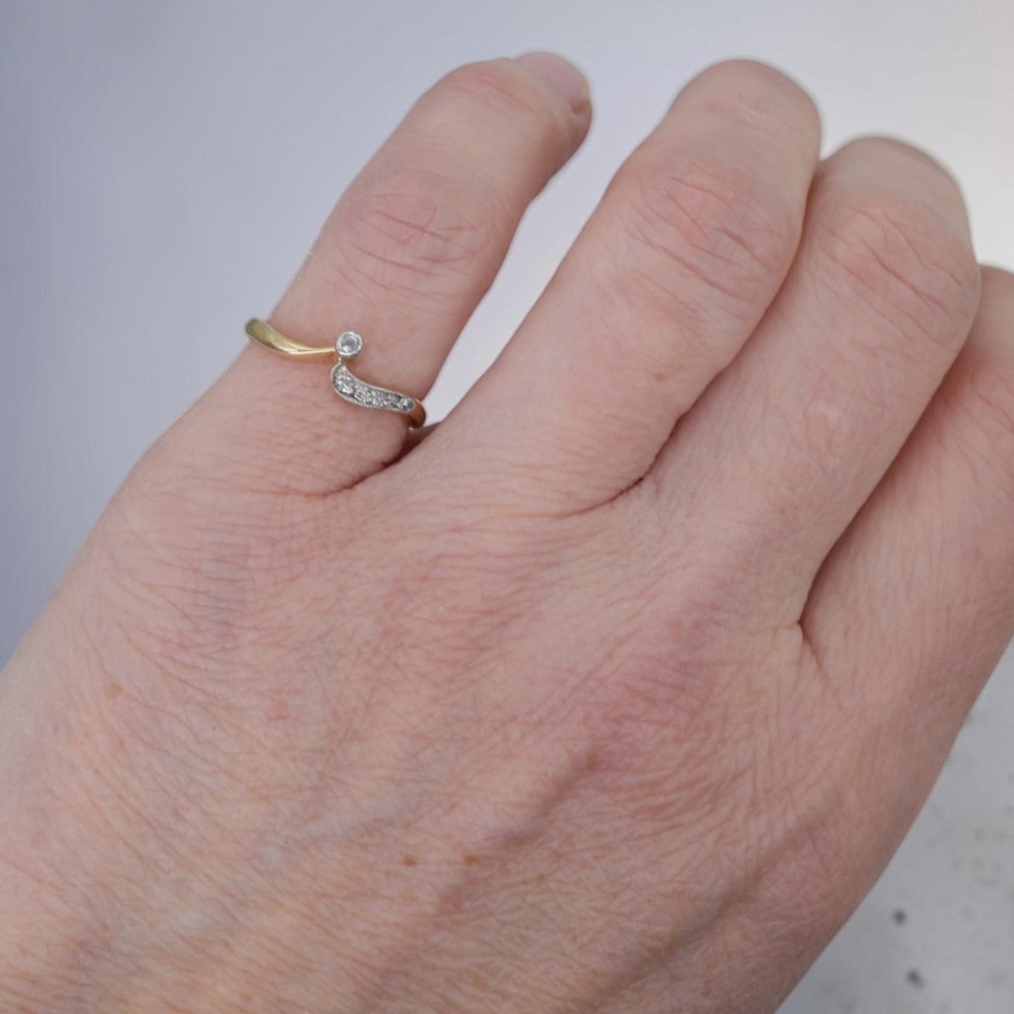 Edwardian Diamond Chevron Ring | Platinum & 18K Gold | Old European Cut | Circa 1900 | Petra Star
