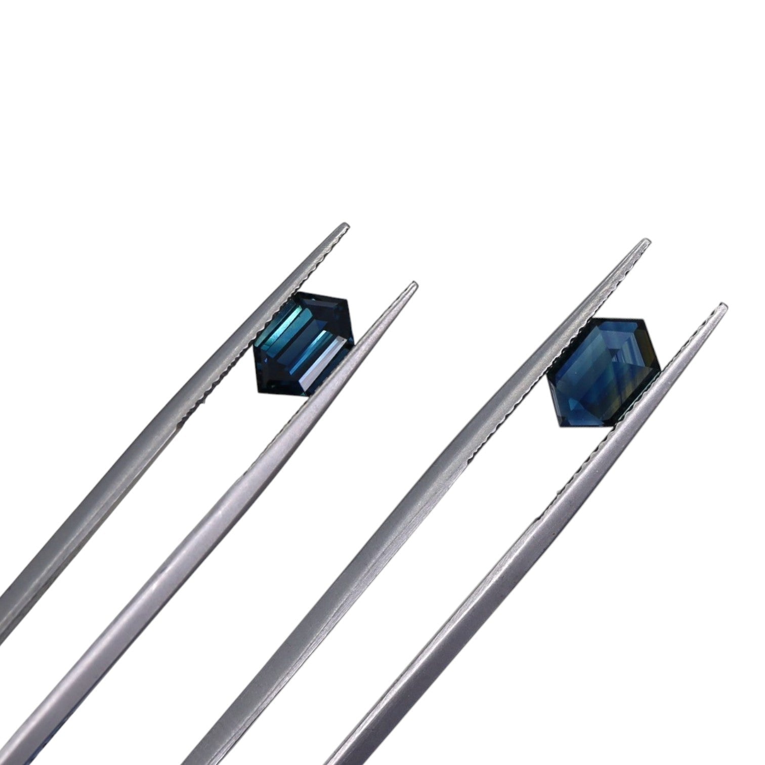 Petra Star Original: Hexagonal Teal Sapphire Ring with Tapered Baguette Diamonds in 14k Yellow Gold - Petra Star