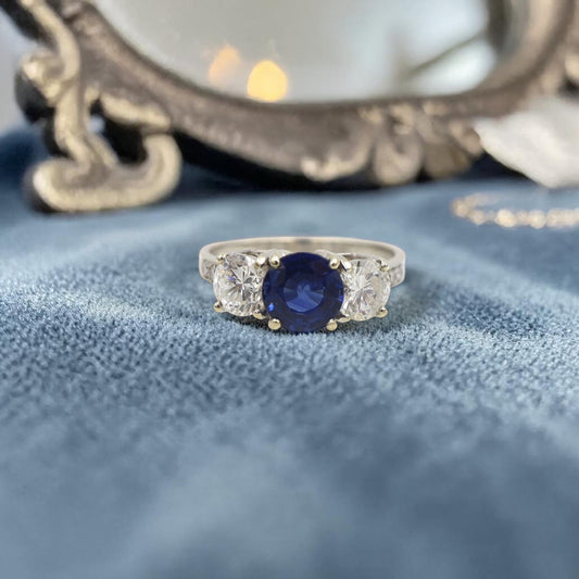 Past Present Future Sapphire Diamond Engagement Ring 14k White Gold - Petra Star