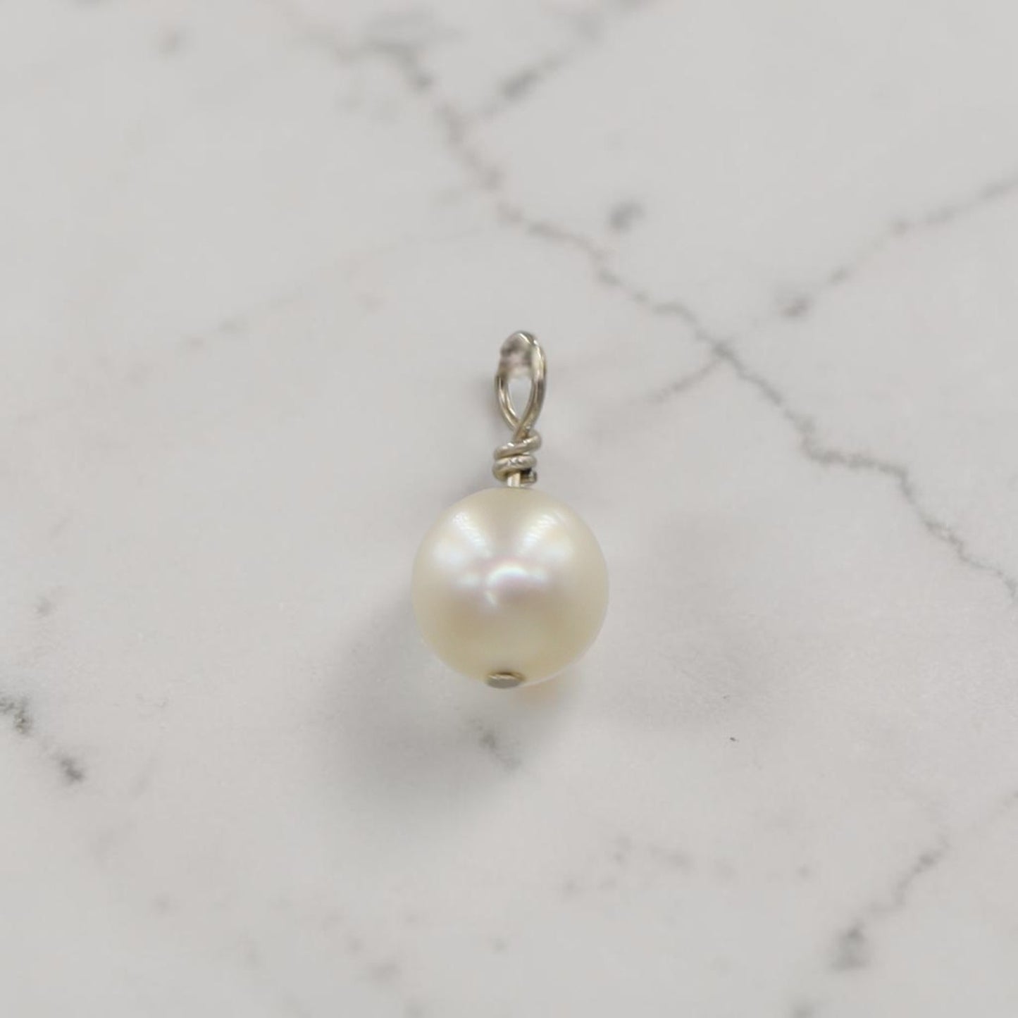 Reclaimed Freshwater Pearl Charm | 14k White Gold Wire Wrap | Petra Star Mystic CT - Petra Star