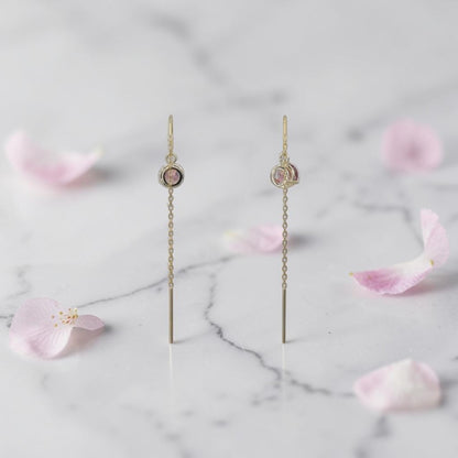 Malayan Garnet Threader Earrings | 14k Yellow Gold | Ethically Sourced Tanzania | Petra Star - Petra Star