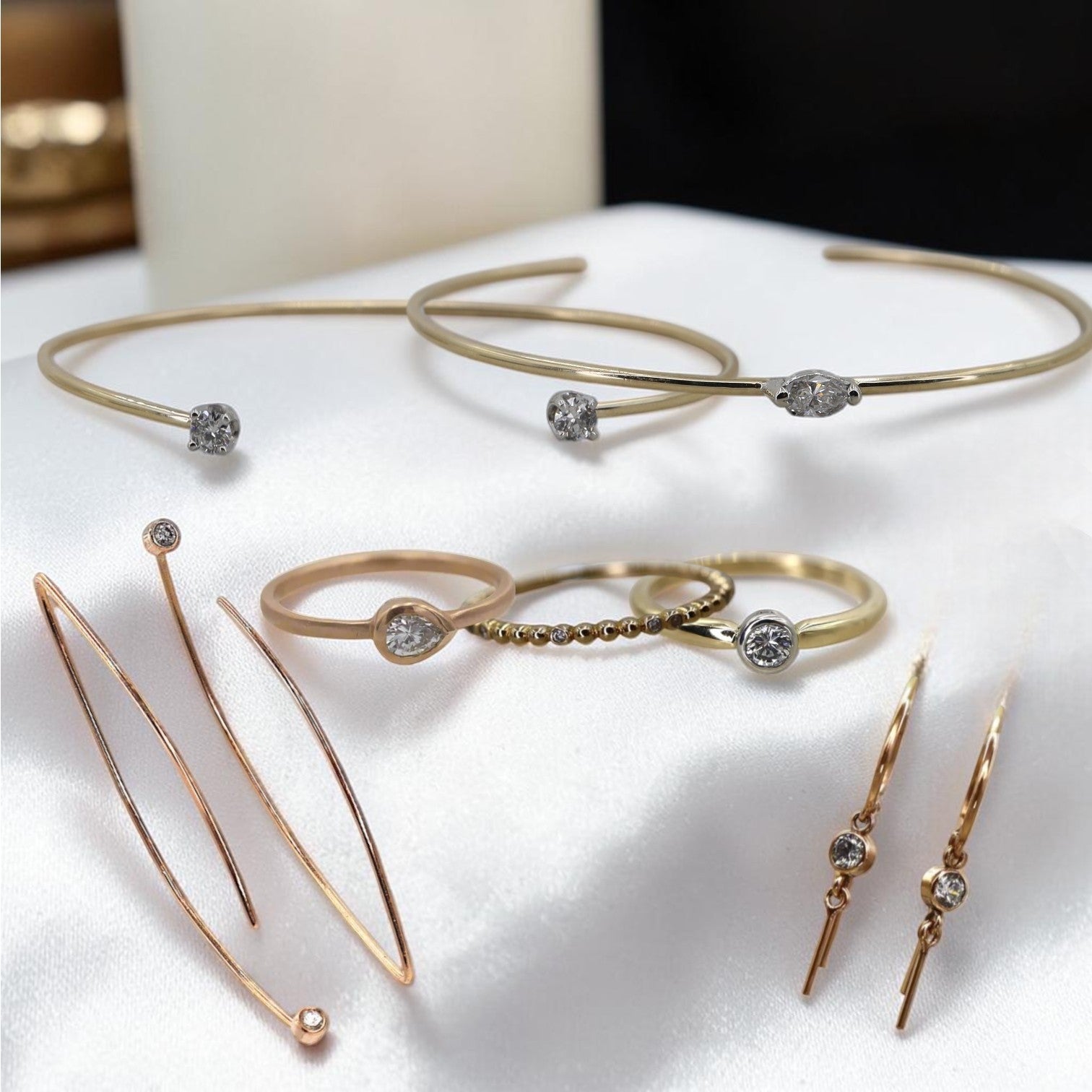 Petra Star Simple Cuff | Handforged Recycled 14k Gold & Reclaimed 1950s Diamond Bracelet - Petra Star