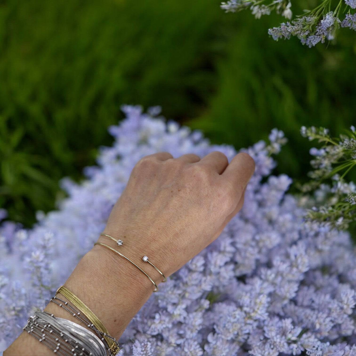 Petra Star Simple Cuff | Handforged Recycled 14k Gold & Reclaimed 1950s Diamond Bracelet - Petra Star