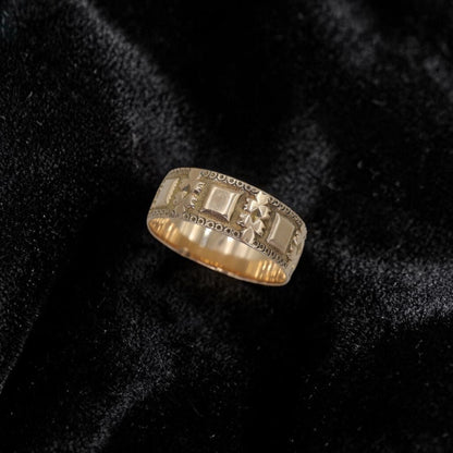 Antique Victorian 10K Gold Cigar Band Ring | J.R. Wood & Sons | Floral Engraved Wedding Band | Petra Star - Petra Star