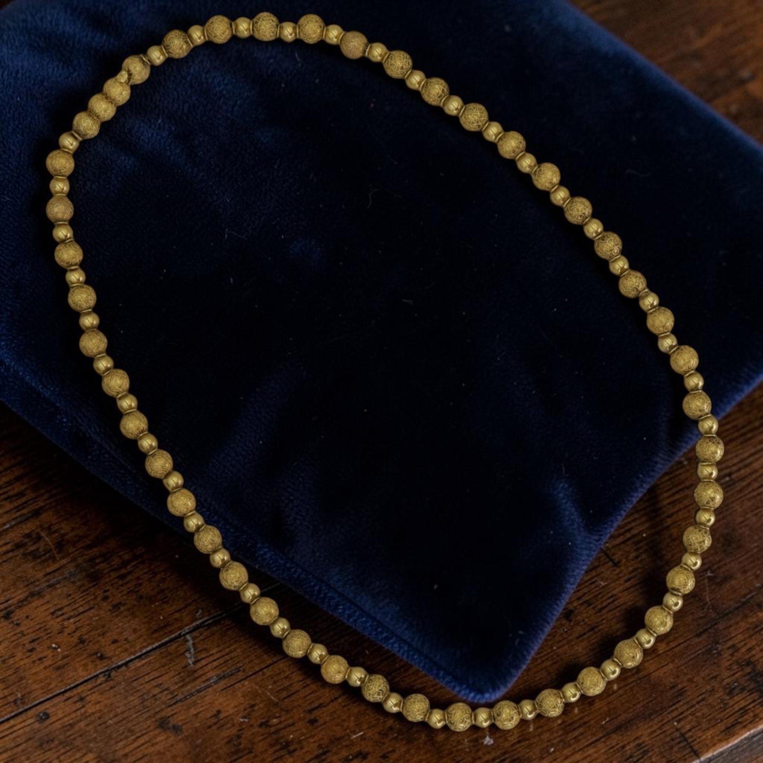 Victorian Etruscan Revival 14k Gold Bead Necklace, Granulated Beads, 1850-1880, DC Maker's Mark, 17.5", Antique Fine Jewelry