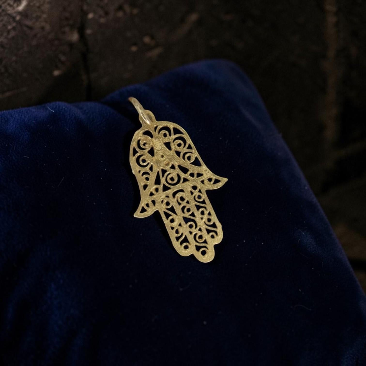 Vintage 14k Yellow Gold Hamsa Turquoise Charm | 1960s-80s Hand of Fatima Pendant
