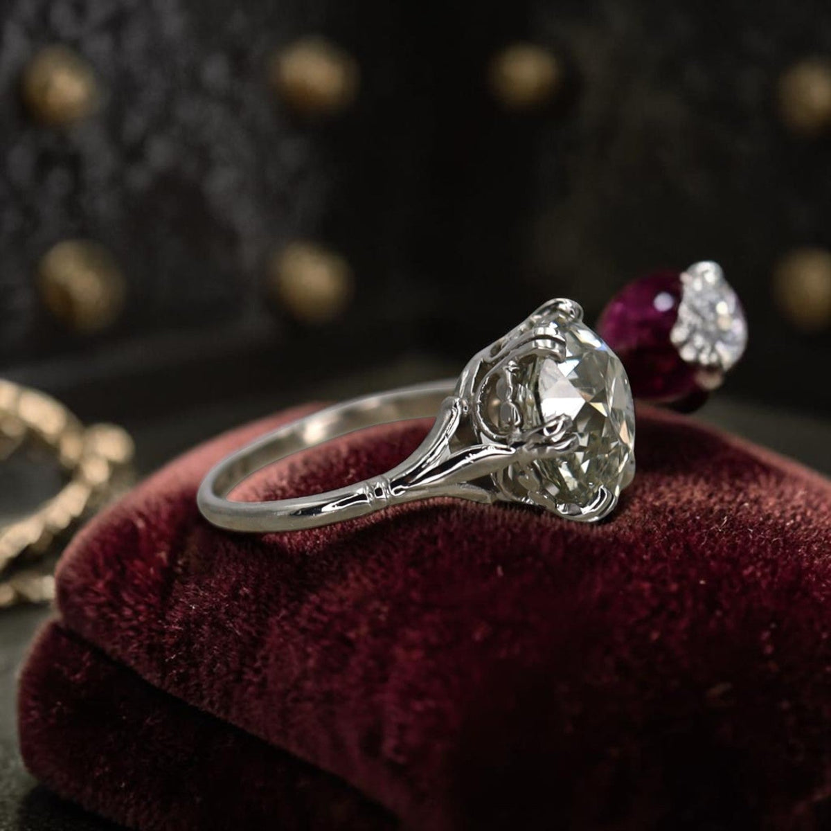 Petra Star Vintage Vault Collection | c. 1905 Edwardian Platinum Solitaire Ring | 7.57ct Old Mine Cut Diamond - Petra Star