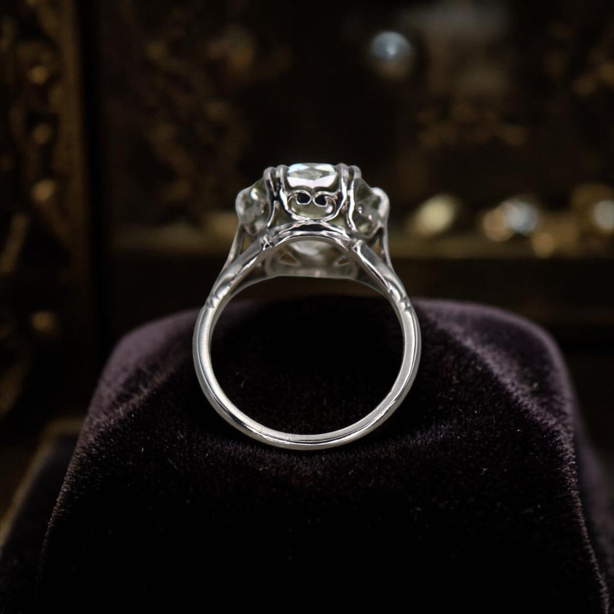 Petra Star Vintage Vault Collection | c. 1905 Edwardian Platinum Solitaire Ring | 7.57ct Old Mine Cut Diamond - Petra Star