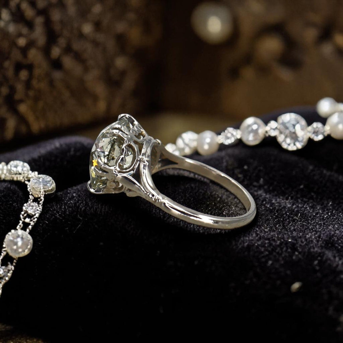 Petra Star Vintage Vault Collection | c. 1905 Edwardian Platinum Solitaire Ring | 7.57ct Old Mine Cut Diamond - Petra Star