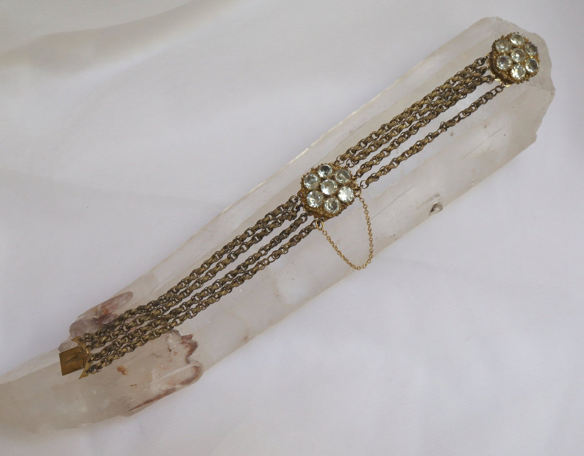 Pinchbeck Multi-Row Georgian Chain Bracelet with Paste Links - Petra Star