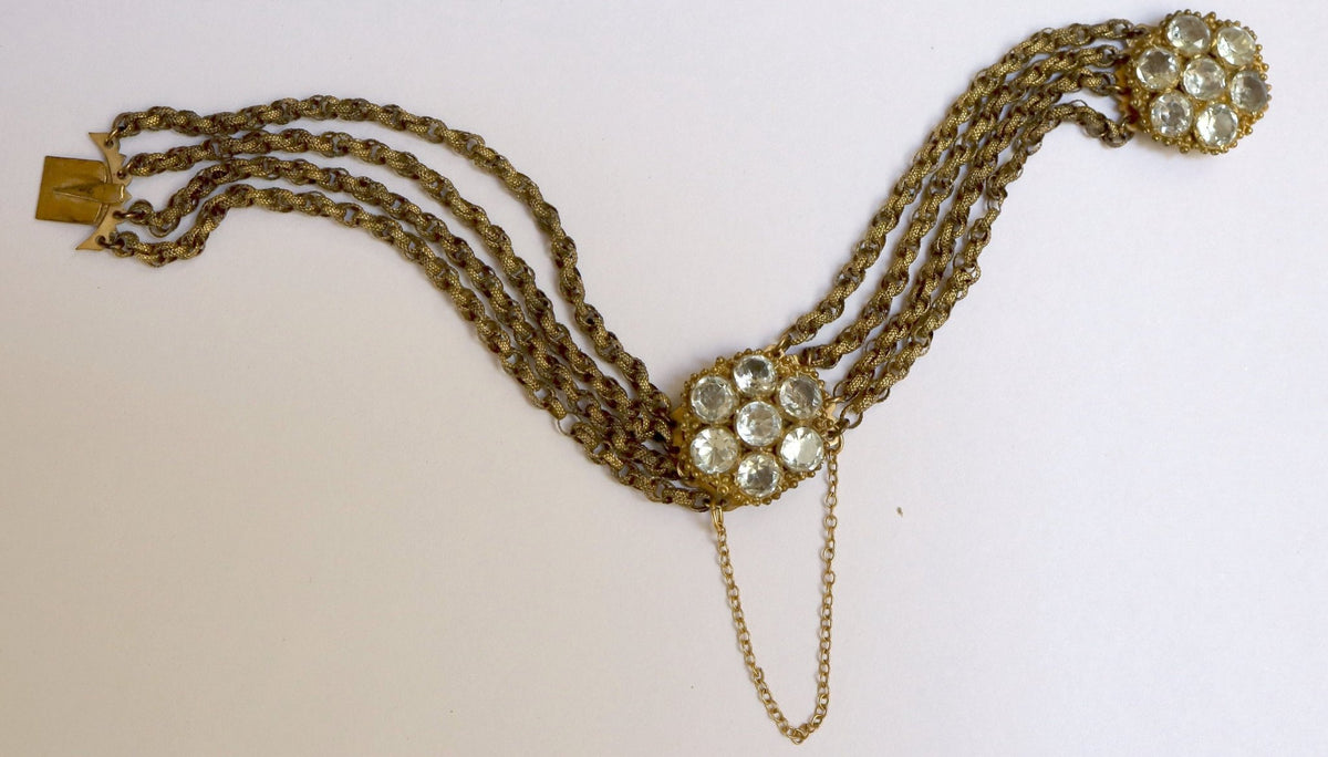 Pinchbeck Multi-Row Georgian Chain Bracelet with Paste Links - Petra Star