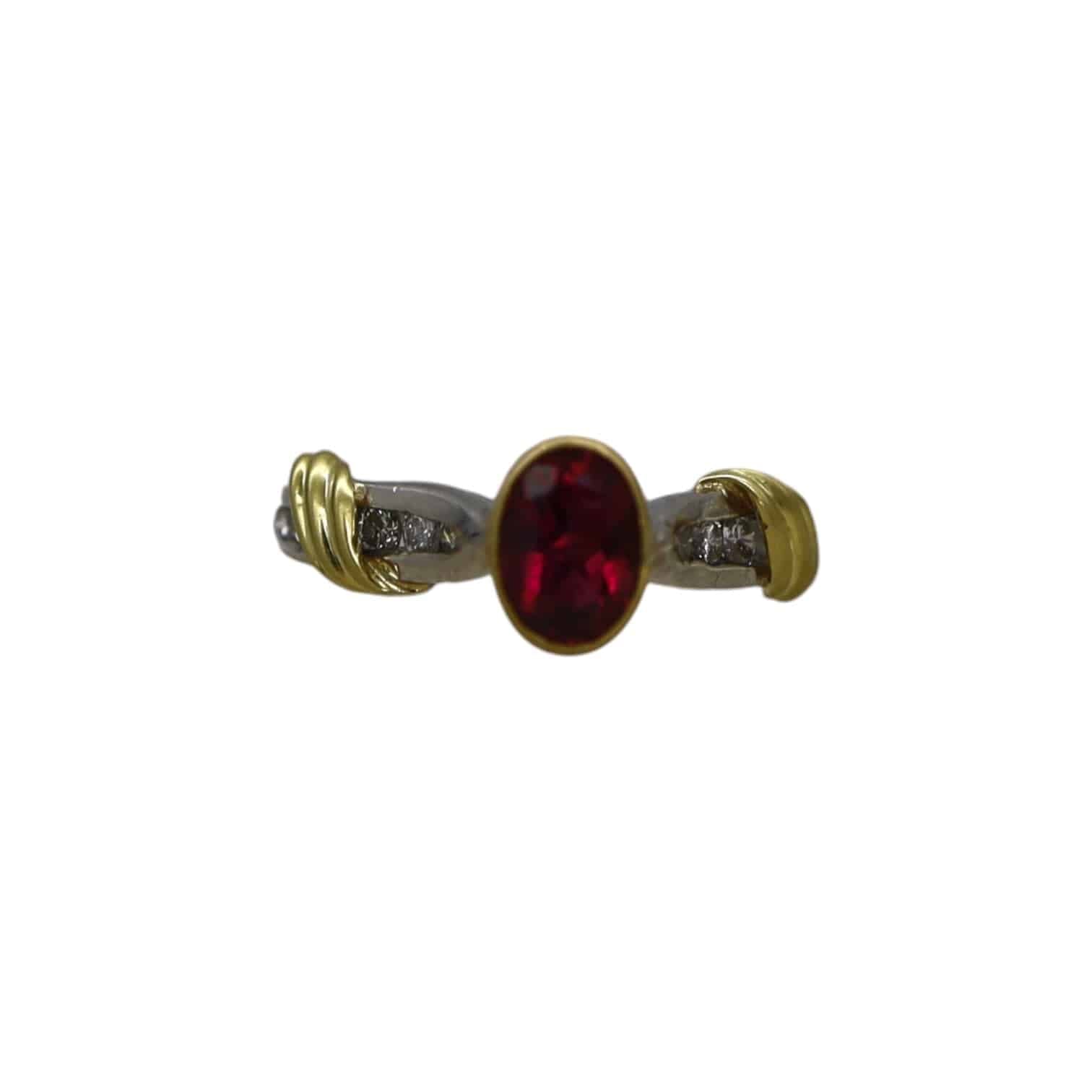 Platinum and 18k Yellow Gold Rubellite Tourmaline and Diamond Ring - Petra Star