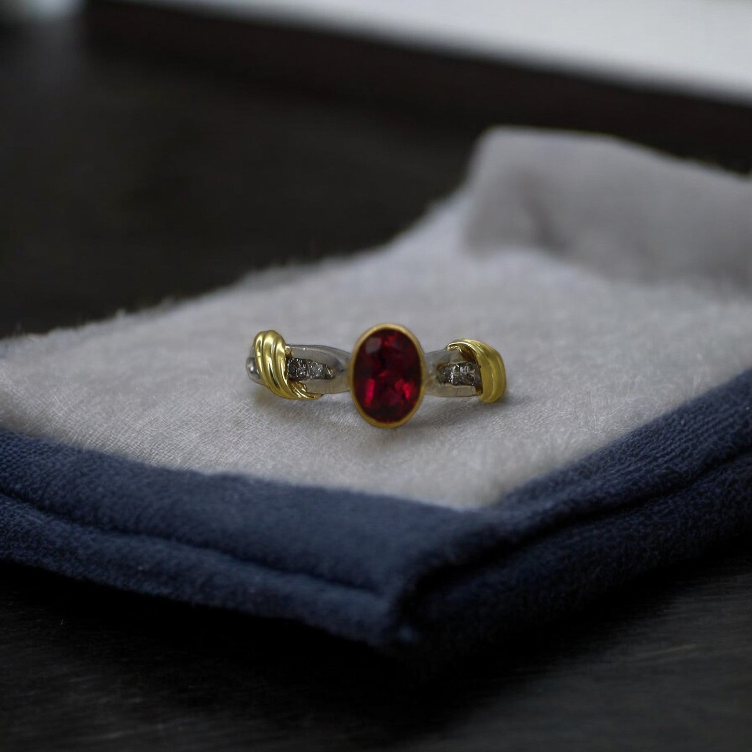 Platinum and 18k Yellow Gold Rubellite Tourmaline and Diamond Ring - Petra Star