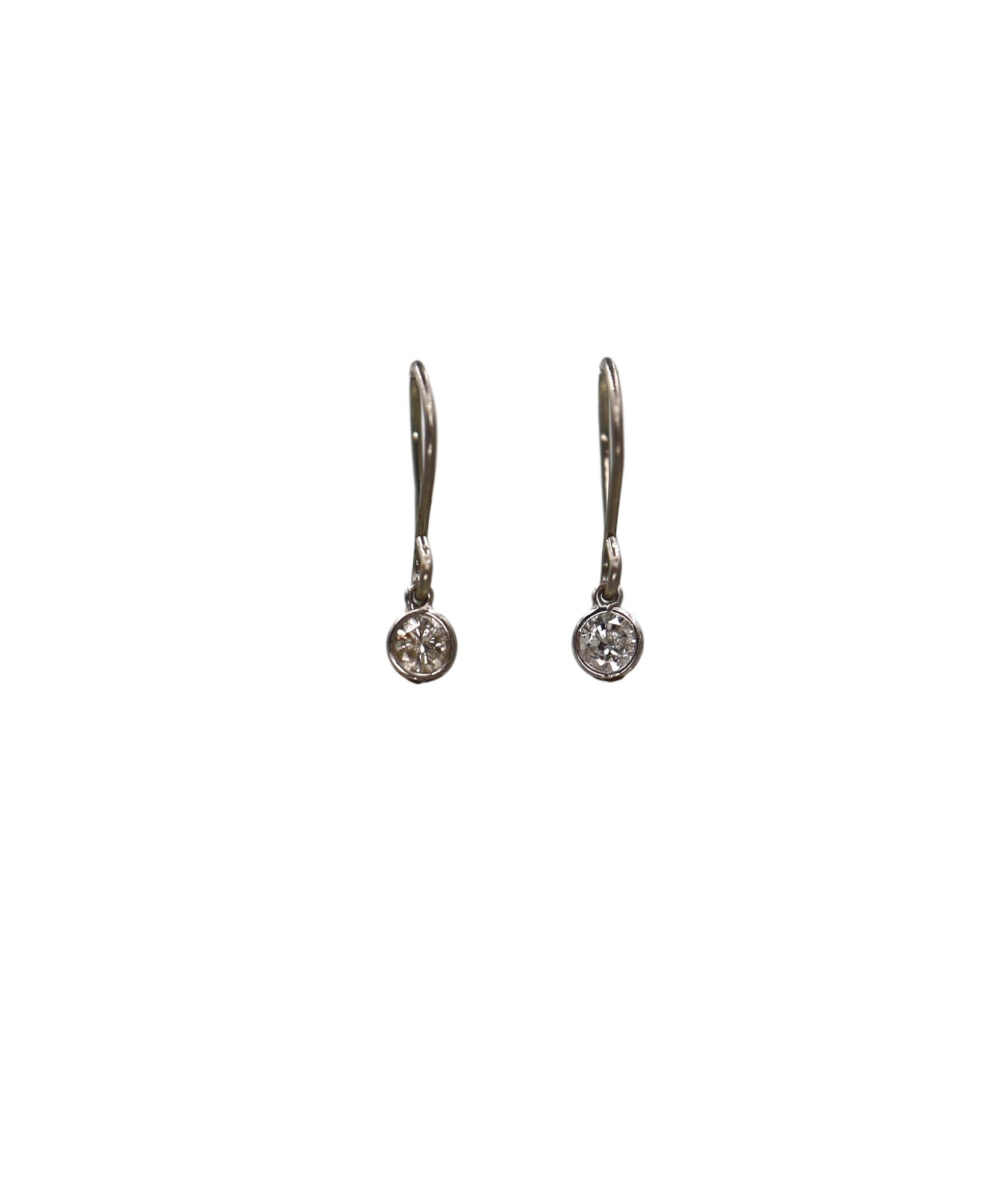 Platinum Diamond Drop Earrings in Hand Fabricated Bezels 2 = 0.23 cts Round Diamonds - JL1052C - Petra Star