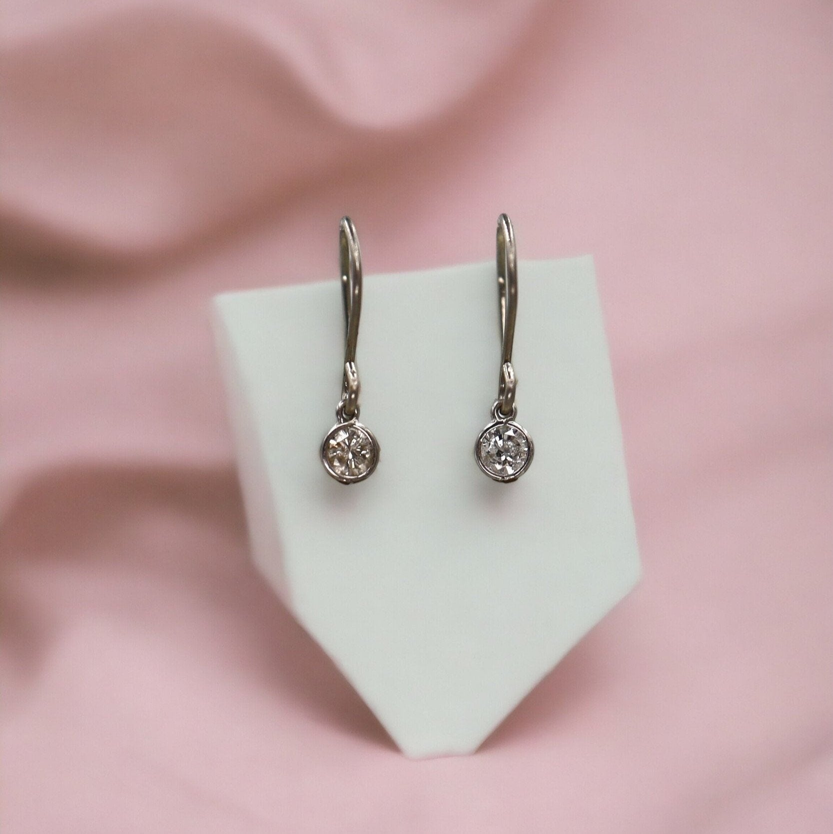 Platinum Diamond Drop Earrings in Hand Fabricated Bezels 2 = 0.23 cts Round Diamonds - JL1052C - Petra Star