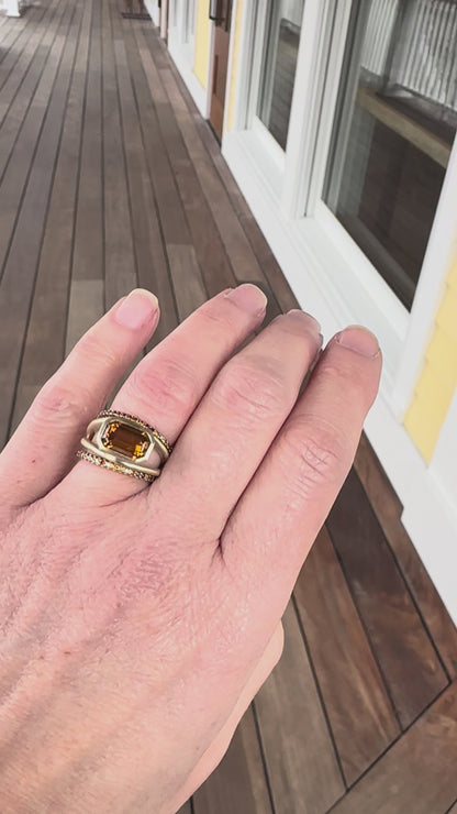 Ethically Mined Emerald Cut Orange Tourmaline Ring in 14k Yellow Gold