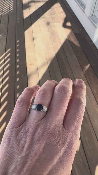 Past Present Future Sapphire Diamond Engagement Ring 14k White Gold