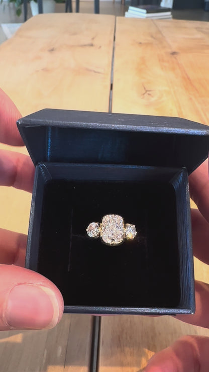 Georgian Inspired Three Stone Collet Setting in 18k Yellow Gold 4.24 cts of Diamonds