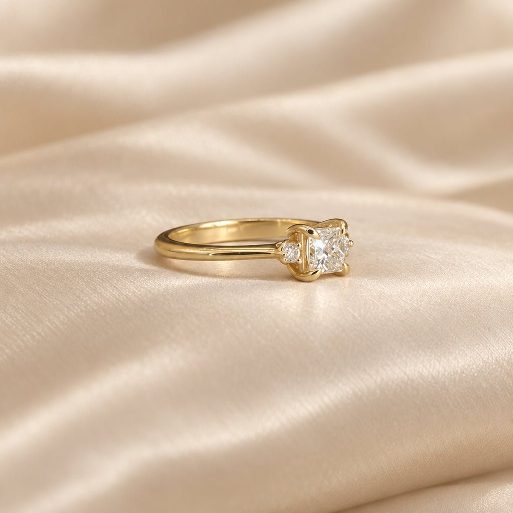 Princess-Cut Diamond Three-Stone Engagement Ring in 14k Yellow Gold, 0.60 ctw, Reclaimed Diamond, Size 7 - Petra StarEngagement Ring